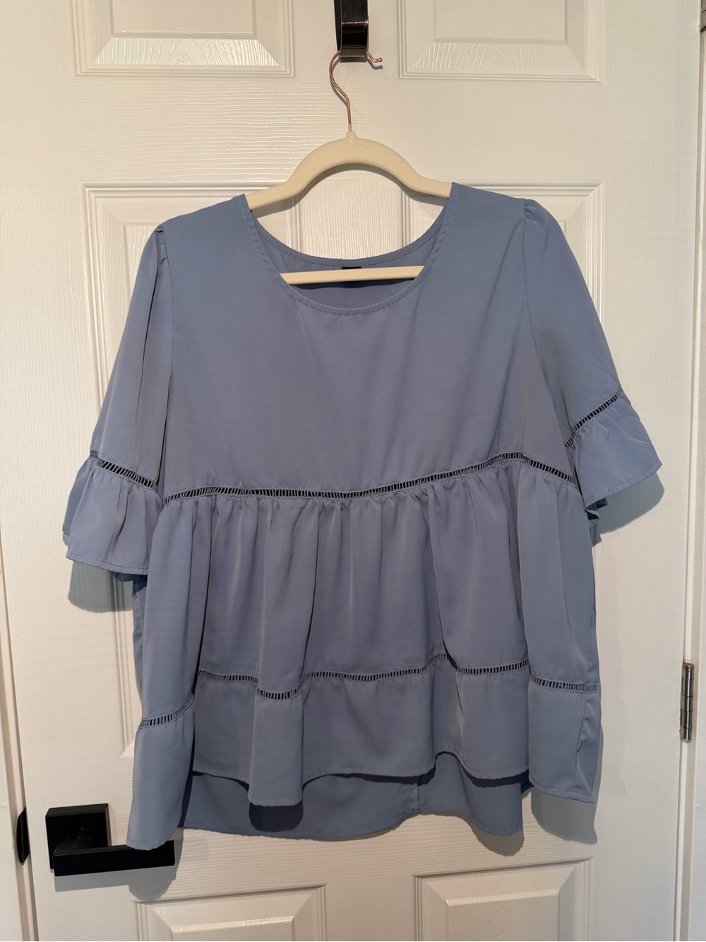 SHEIN Light Blue Ruffled Short Sleeve Blouse